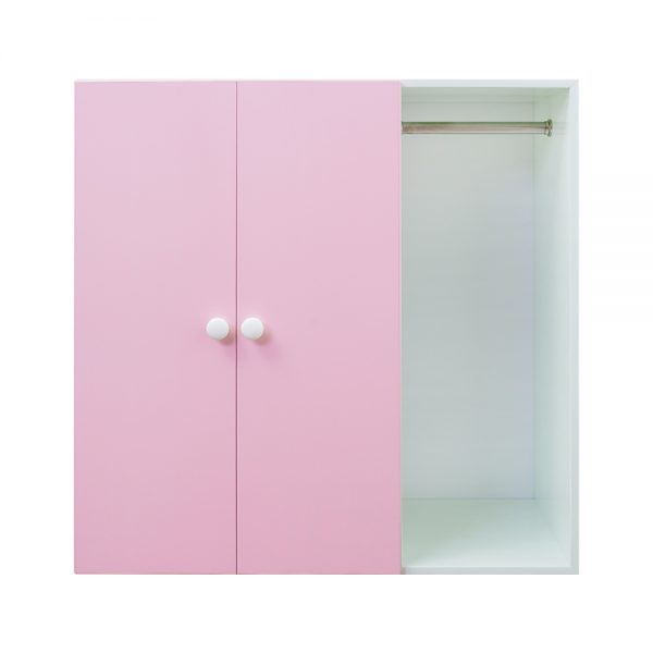3尺二門一格組合式塑鋼衣櫃雙吊桿塑鋼收納衣櫃(白+粉紅)